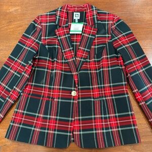 NWT Anne Klein Black and Red Plaid Blazer